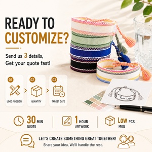 Braccialetti Intrecciati da Donna Fatti a Mano Personalizzati con Nappa in Tessuto, Nome con Testo Ricamato e Logo Aziendale, <span class=keywords><strong>Bracciali</strong></span> dell'Amicizia alla Moda - Product Image 6