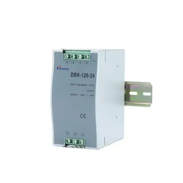 CE Industry Single Output DRH-120-24 120W Din Rail 24V Power Supply 340-550VAC/480-780VDC Input Overload Protection 2-Year