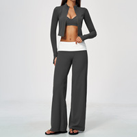 Nouvel ensemble de yoga, coupe ajustée, col montant, manches longues, color-block, contrôle du ventre, effet push-up, vêtements de sport respirants