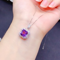 Pendentif Classique en Argent Sterling 925 avec Améthyste Naturelle, Cadeau de Fiançailles de Luxe, Vente en Gros Usine