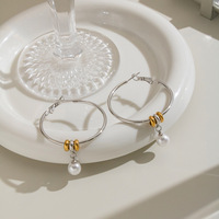 Anting Hoop Mutiara Lingkaran Dua Warna Trendy Terbaru, Anting Geometris Baja Anti Karat, Perhiasan Anti Kusam