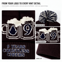 Bonnet d'hiver en tricot personnalisé avec logo, bonnet jacquard à pompon avec texte brodé