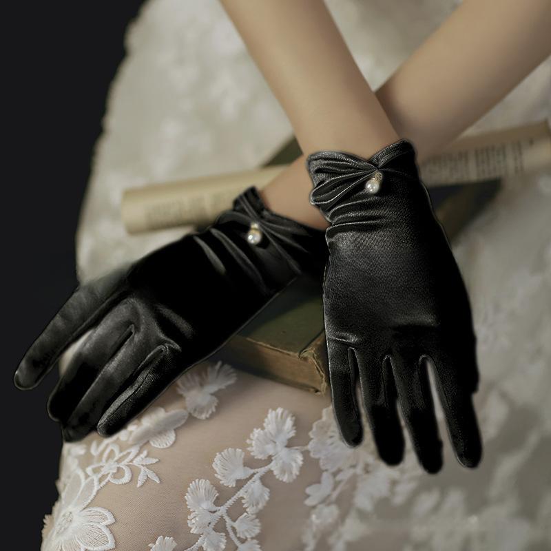 Black Satin Velvet Gloves - Elegant Evening Accessories Black Satin Velvet Gloves - Elegant Evening Accessories