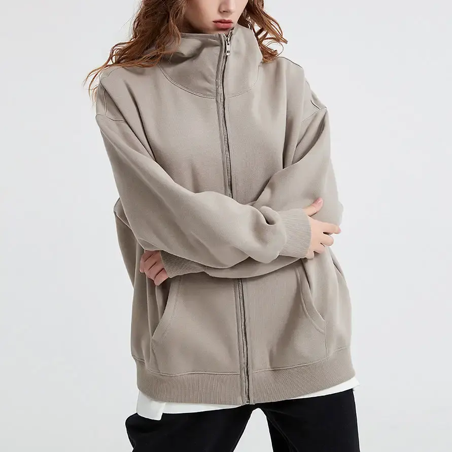 Hoodie ritsleting penuh katun berat wanita untuk wanita Hoodie pas kotak kualitas tinggi wanita