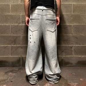 Özel Fransız Havlu Kumaşı Pamuklu Eşofman Altı Yırtık Bol Paça Asit Yıkama Jogging Eskitme Efektli Eşofman Erkek - Product Image 3