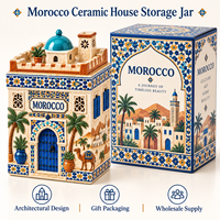 Pot de rangement en céramique souvenir de voyage Afrique-Maroc, motif relief 3D, lieux emblématiques marocains, en porcelaine, vente en gros, avec boîte cadeau