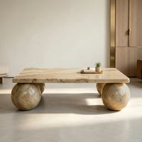 Table basse rectangulaire de style Wabi-sabi de luxe en marbre beige durable, décoration intérieure, meubles de salon, décoration de villa