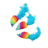Nouvelle souris en peluche colorée de simulation avec longue queue à plumes bleues, jouet interactif pour chat