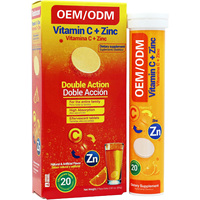 Fournisseur OEM ODM – Comprimés effervescents de vitamine C et de zinc, 20 comprimés pour adultes, saveur orange, soutien antioxydant pour le bien-être