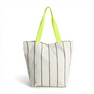 Striped Canvas Tote Bag Lightweight Large Capacity Shoulder <b>Handbag</b> Casual Shopper for Daily Travel - Product Image 4
