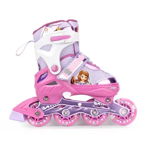 Disney Roze Pu Verstelbare Grootte Rolschaatsen Aluminium Skate Knipperende Roller Voor Kinderen