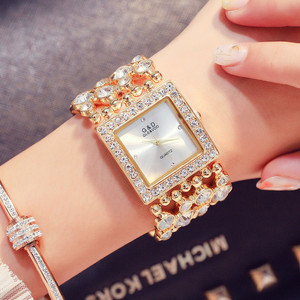 GLE&VDO G026 <span class=keywords><strong>Montre</strong></span>-bracelet de luxe pour <span class=keywords><strong>femme</strong></span>, design carré, avec grande pierre de diamant scintillante, or et argent, tendance - Product Image 3