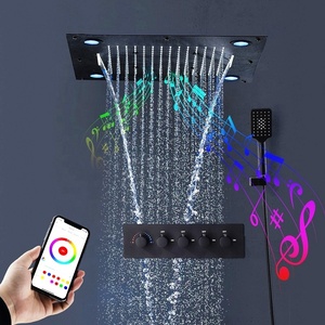 Juego de Ducha Musical Oculto Negro para Baño, Mezclador de Ducha Cuadrado Multifunción con Cabezal de Ducha LED de Masaje, Sistema de Ducha de 24 Pulgadas - Product Image 3