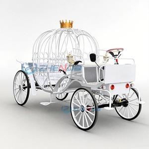 Chariot de Mariage Blanc Fantaisie à Motifs Creux, Chariot de Mariée pour Entrée, Thème Cendrillon, Chariot Citrouille à Chevaux à Vendre - Product Image 1
