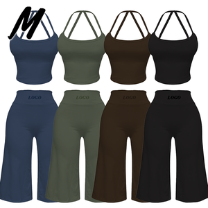 Set Sportivo da Donna in Nylon ad Alta Elasticità, Top Corto con Spalline Incrociate e Pantaloni Capri da Yoga, Set Due Pezzi, Logo Personalizzabile - Product Image 4