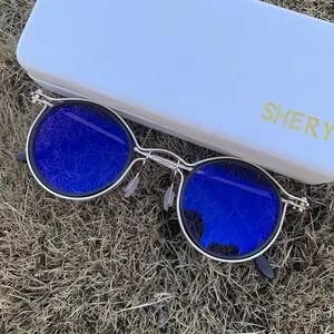 photochromic lenses blue reflection gray black hawksbill circular vintage alloy pc anti uv400 2024 women`s sun glasses for men