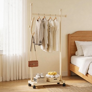 Porte-vêtements métallique sur roulettes, étagère à vêtements autoportante avec crochets latéraux, organisateur de vêtements roulant pour entrée et chambre - Product Image 5