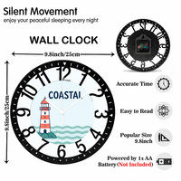 Horloge murale en métal, décoration sur le thème du phare côtier, impression UV, décoration pour maison de bord de mer, idée cadeau