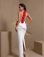 Robe de soirée élégante Ocstrade, design floral 3D, robe moulante blanche, dos ouvert, col halter, sans manches