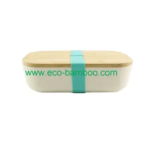 Biodegradable leakproof Bamboo Fiber lunch box with natural bamboo lid organic bamboo kids adults lunch box set container