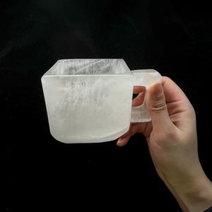 Taza de <span class=keywords><strong>cristal</strong></span> con diseño de forma de calaveras de cuarzo transparente Rosa Natural con asa, taza de té de café tallada a mano para regalo - Product Image 4