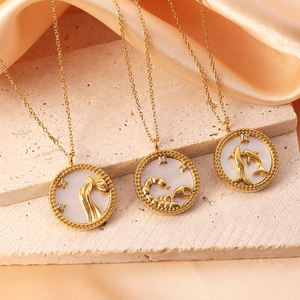 Nouveau Design, collier de bijoux de mode de qualité supérieure, en acier inoxydable, tranche de Mica, collier zodiaque en or 18k pour cadeau - Product Image 6