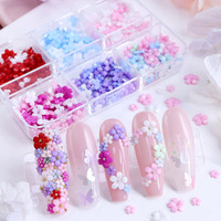 Décoration d'ongles en résine avec logo gratuit, 6 grilles, fleurs à cinq pétales, tailles mixtes, pour la Saint-Valentin