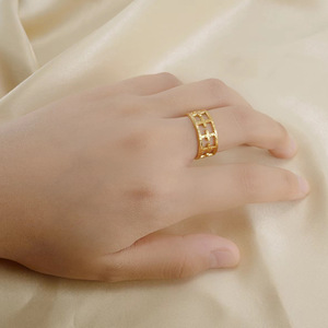 Geometric Gold Openwork Stainless Steel Ring For Women Gift Jewelry - Product Image 4