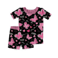 Pyjamas en bambou personnalisés imprimés, 95% bambou, 5% élasthanne, bébé enfant, 2 pièces, manches courtes, pantalon, pyjama, vêtements de nuit, ensembles de pyjamas pour enfants
