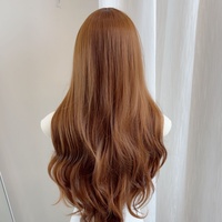 Perruque Femme 30 Pouces Orange Brun Invisible Sans Couture Fini Naturel Ondulé Longue Fibre Haute Température Ligne de Cheveux Naturelle