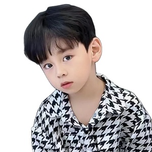 Peluca Bob para niños, conjunto <span class=keywords><strong>de</strong></span> cabeza completa <span class=keywords><strong>de</strong></span> moda negra recta corta, fibra sintética química sintética con flequillo <span class=keywords><strong>de</strong></span> aire, peluca para niños - Product Image 3