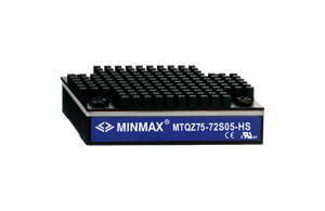 Convertisseur DC/DC MinMax MTQZ75-110S05 75W 5V pour applications ferroviaires, isolation 1500VDC, sortie 15A, efficacité 89%, température de fonctionnement - Product Image 2