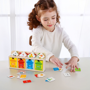 Centro de clasificación de reciclaje educativo de madera Contenedores de clasificación para niños Juego de basura Juguete para niños - Product Image 4