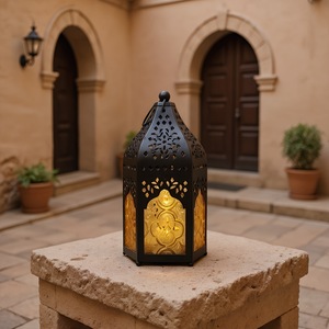 Lampe suspendue cylindrique miniature bohème en fer forgé transfrontalier, verre marocain à projection, porte-bougie artisanal écologique - Product Image 3