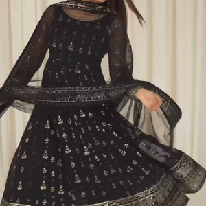 Beautiful Indian <b>Net</b> Gown <b>Dupatta</b> Set With Embroidery Hand Work Georgette Sequence Gown for Women and Girls Festive Partywear - Product Image 1