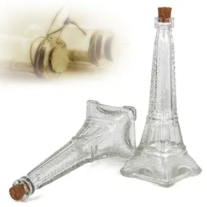 Jarrones de cristal transparente para decoración del hogar, jarrón nórdico de lujo con tapas de corcho, con forma de torre Eiffel