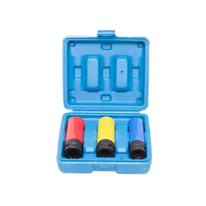 3 Piece Phosphating Color-Coded Metric Mag Wheel Nut Impact Socket Set with Protective Sleeves