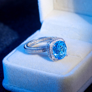 Anello da donna rotondo blu oceano alla moda, stile principessa, semplice, da indossare tutti i giorni, accessorio per la mano - Product Image 2