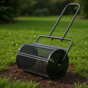 Épandeur de compost avec panier en treillis d'acier de 24 pouces, à double verrouillage latéral, pour pelouse, jardin, fertilisation et semis, modèle noir - Product Image 2