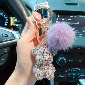 Nuovo Arrivo Portachiavi con Ciondolo Orsetto Seduto Diamantato Bling Bling, Portachiavi Orsetto Seduto 3D con Diamanti e Pompon - Product Image 6