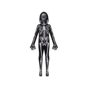 Combinaison squelette phosphorescente pour Halloween, texture soie imprimée, costume de mascarade ajusté, unisexe pour adultes et enfants - Product Image 2