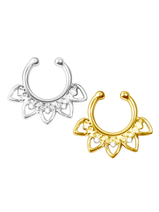 Zesen à la mode <span class=keywords><strong>diamant</strong></span> incrusté creux fleur en forme de <span class=keywords><strong>faux</strong></span> anneau de nez avec pince-nez en forme de U et accessoire de perçage corporel - Product Image 2