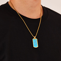Collier unisexe en acier inoxydable plaqué argent avec pendentif rectangulaire en pierre naturelle turquoise style punk, vente en gros