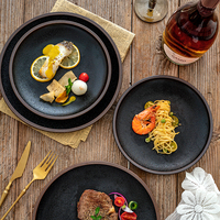 Assiette à dîner en céramique ronde noire pour pâtes Steak mariages fêtes banquets