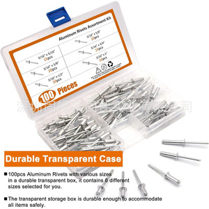 Aluminum Rivets Assortment Kit 3/16 In Diameter 100 Pieces Blind Rivets For Metal Repair And Assembly - Product Image 2