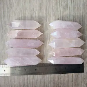 Wholesale Natural Quartz Crystal Natural Rose Stone Wand Point Double End Rod Healing Crystal Column