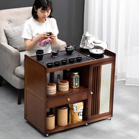 Table à thé mobile en bambou avec bouilloire intégrée, table basse avec rangement et roulettes pour usage domestique et balcon