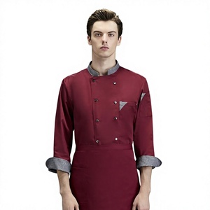 Veste de chef à manches courtes pour homme, en coton blanc tissé, fermeture boutonnée, uniforme de restaurant et de bar, tablier à carreaux inclus - Product Image 5