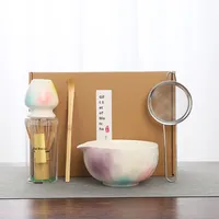 Yubin LF-204 Seramik Gradyan Matcha Seti Japandi Tarzı Porselen Yüz Kitaplık Çay Fırçası 5 Parçalı Çevre Dostu Kahve Çay Seti