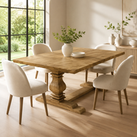 Table à manger en bois massif, table à manger rustique à piétement, table à manger à 6 places, table de cuisine en bois pour la maison et le restaurant